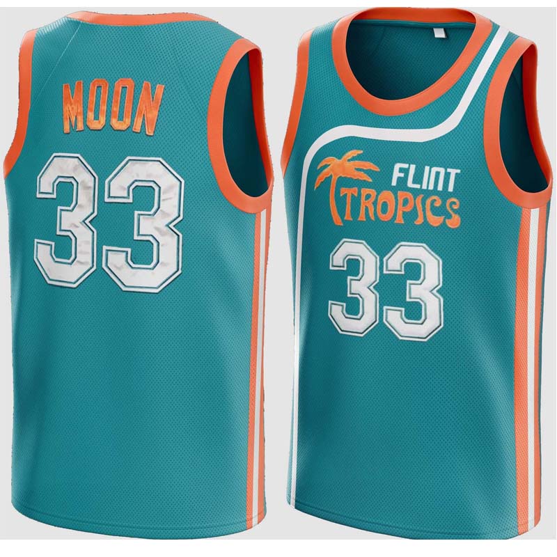 Borolin Mens Basketball Jersey 33 Jackie Moon Flint Tropics 90s Movie Shirts Blue Color Jerseys